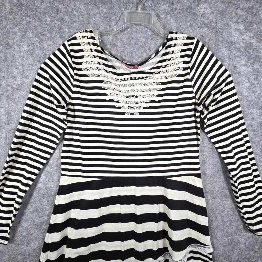 Jelly the Pug NWT Girls Boho Stripe Dress Black White Long Sleeve Size XXL